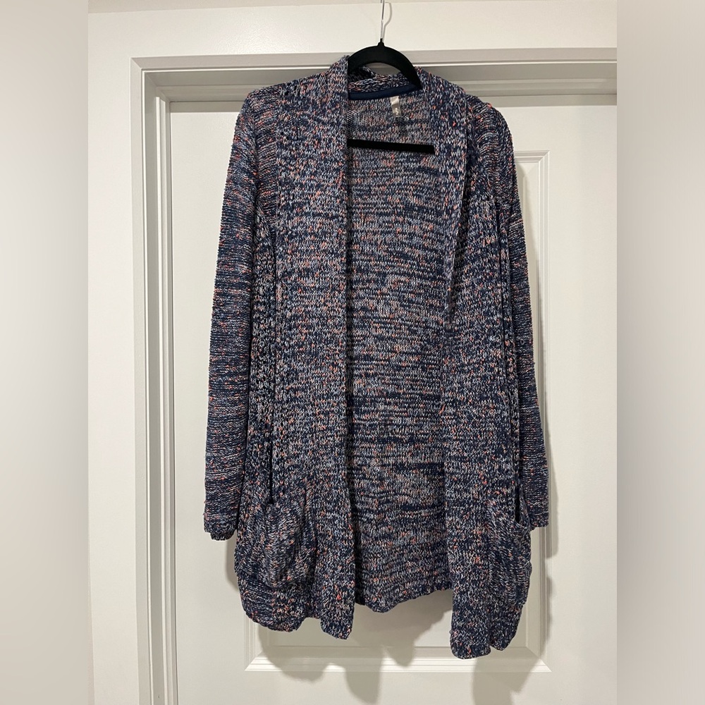 Thyme maternity colorful knit cardigan with front pockets , size large